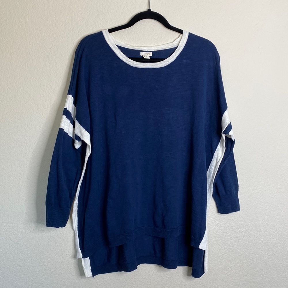 J. Crew crewneck sweater Sz medium navy white EUC
